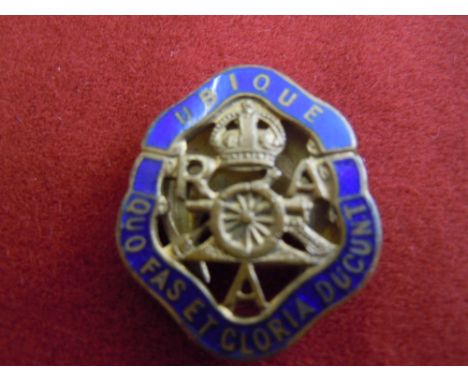 A Royal Australian Artillery Sweetheart badge in brass with blue enamel, KC. Scarce