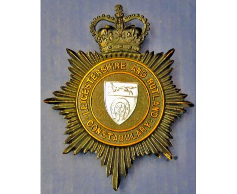 Leicestershire and Rutland Constabulary Helmet plate. Blackened brass, with a QEII Crown. Scarce.