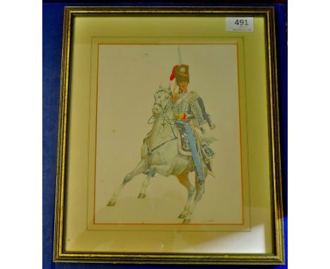 Print - Prince of Wales Own Mounted Officer  (17th Cent.).  Framed.  Nice item.