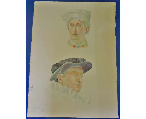 Painting - Portrait of 2 Gentlemen  Queen Elizabeth I period, in water colour.  Good expressions.