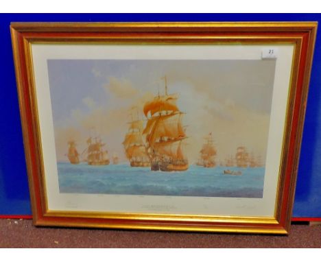 Print - Superb colour print of the First Fleet  Sailing from Portsmouth in 1787.  30" x 20".  Lovely item (Signed by Lord May