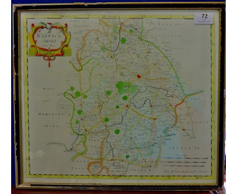 Print - Vintage Derby by Glover  In frame.  Beautiful engravings surrounding the map.  Frame needs small amount of attention.