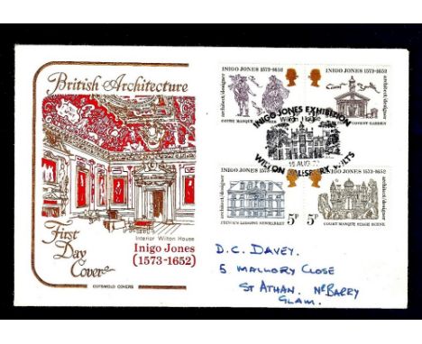 Great Britain - 1973 (15 Aug) Inigo Jones Exhibition  first Day of Issue hand stamp, h/s.