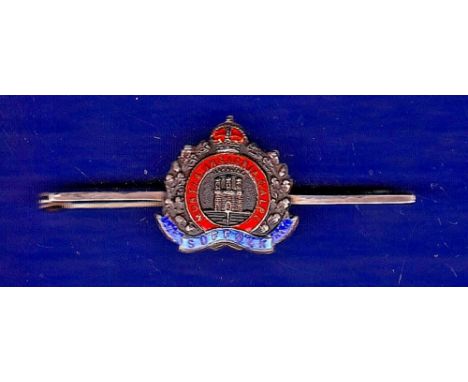 WWI The Suffolk Regiment Sweet Heart tie pin. Made from silver with blue and red enamelling. Scarce.