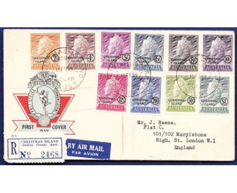 Pacific (Gilbert & Ellice Islands) - Christmas Island - 1958 Definitive Set  (SG1-10) on First day Cover, Registered Christma