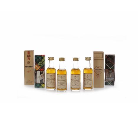 EIGHT SINGLE MALT SCOTCH WHISKY MINIATURESTo include: Macallan 1970 18yo (2), Macallan 10yo (2), Inverleven 1979, Glentaucher