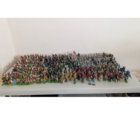 Britains Deetail; A very large collection of unboxed playworn Knights, Turkish, Cowboys and Indian Figures, approximately 300
