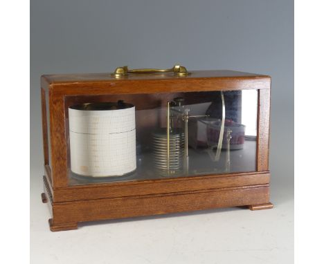 An early 20th century walnut cased Barograph by Casella London, with hinged glazed top and plaque ''REF No MET 20780, Small B