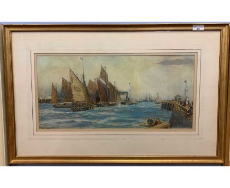 After Thomas Bush Hardy RA RBSA (British,19th century) Entrance to Calais Harbour and Pier, lithograph,10X21ins.