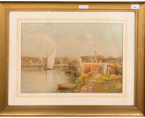 Louis Burleigh Bruhl ( British, mid 19th-mid 20th century) Ranworth, Norfolk Broads, colour lithograph, signed, 13x19ins, fra