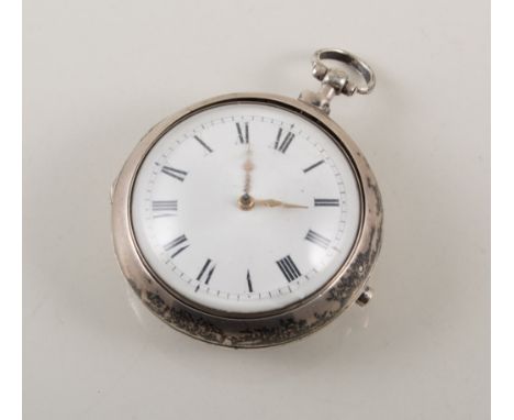 A pair cased pocket watch, white enamel dial with roman numeral chapter ring in a silver case hallmarked London 1820, keywind