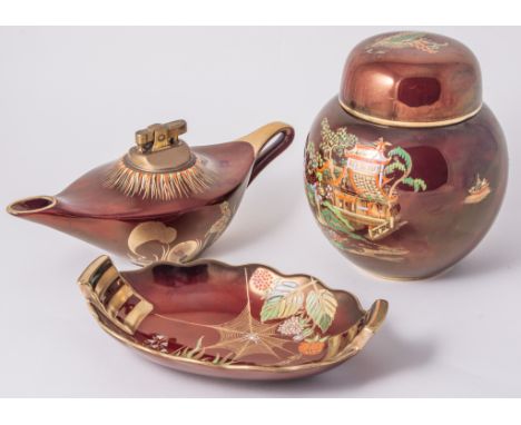 Carlton Ware, a collection of eight 'Rouge Royale' items, including a two small ginger jar, vase, three bowls, a dish, and Ge