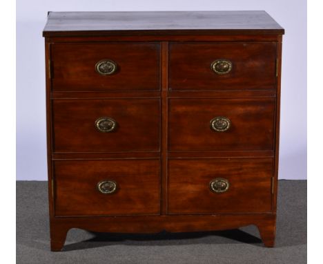 Mahogany cupboard, Georgian style, rectangular top with a reeded edge, the two drawers with dummy drawer facias, shaped apron