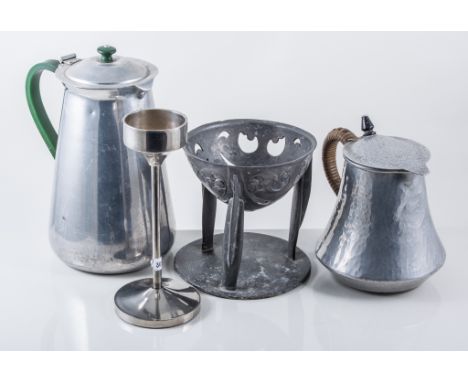 A Tudric pewter table centrepiece (missing bowl), other pewter ware,  three boxed place settings of Viners "Love Story", cutl