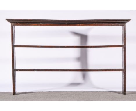 Oak three-shelf open Delft rack, with a moulded cornice, height 103cm, length 17cm.