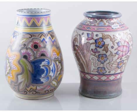 Bursley ware vase designed by Charlotte Rhead, 25cm and a Carter Stabler & Adams Poole pottery vase, (2).