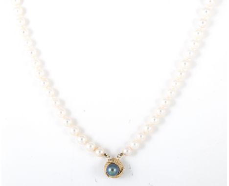 A two row cultured pearl choker necklace, forty-five and forty-two 6.8mm pearls strung into a two row choker necklace 34cm lo
