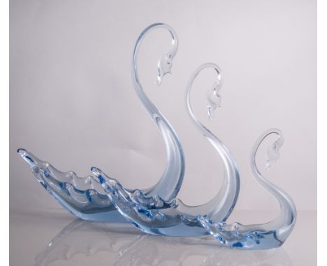 Whitefriars, a graduated set of three Swan dishes, sky blue colourway, 27cm, 20cm, and 13cm high, together with Whitefriars, 