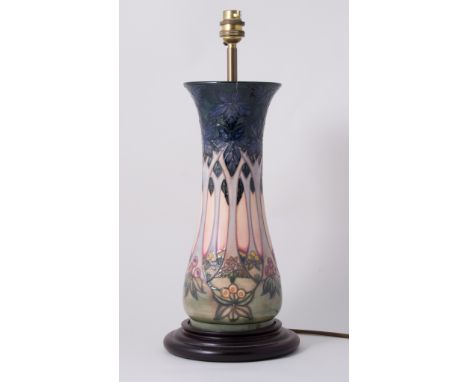 Rachel Bishop for Moorcroft, 'Cluny' a table lamp, circa 1995, mounted on turned base, 31cm high, (cracked)