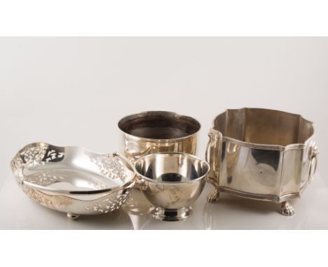 Joseph Rodgers & Sons, silver-plated chafing dish, circular form with engine-turned handle, 44cm, caddy boxes, planters, etc.
