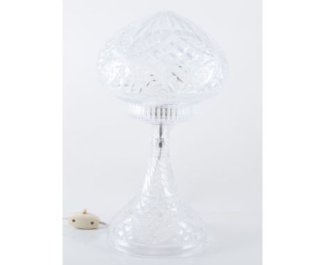 Cut crystal table lamp, mushroom shade, height 35cm.