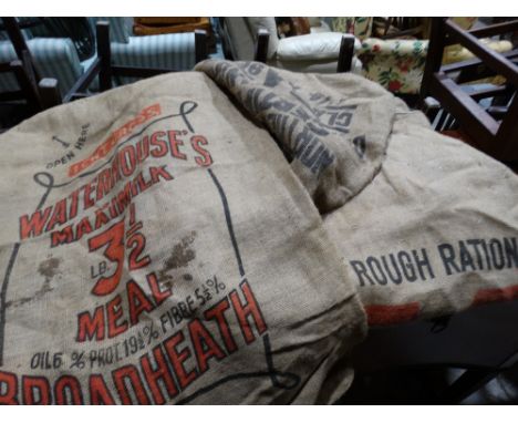     A Collection Of Vintage Feed Sacks Many With Coloured Printing                  