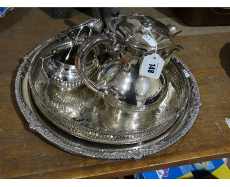     A Three Piece Plated Tea Service, Together With Further Plated Ware             