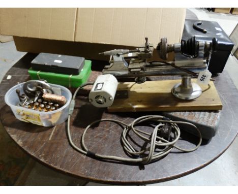     A Vintage Watch Makers Lathe, Together With Tools & Attachments                 