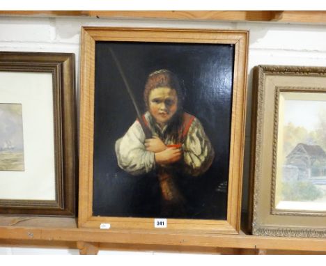     19th Century School, Oil On Board, Portrait Study Of A Girl With Broom          