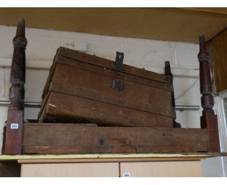     A Pine Farmhouse Kitchen Table, Together With A Vintage Tin Trunk               