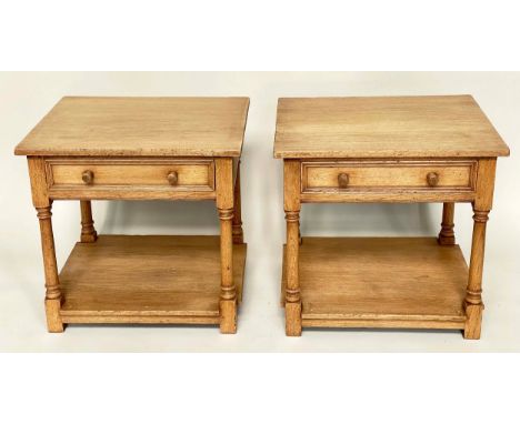 LAMP TABLES, a pair, Georgian design solid oak each with drawer and undertier, 61cm x 50cm x 59cm H. (2) 