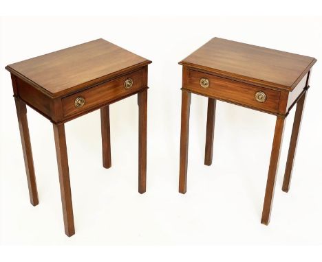 LAMP TABLES, a pair, George III design  mahogany, each with frieze drawer and inner chamferred square section supports, 43cm 