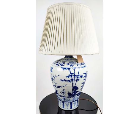 TABLE LAMP, 74cm high, Chinese export style blue and white ceramic, with shade. 