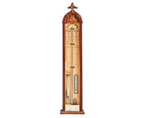 AN ‘ADMIRAL FITZROY’ PATTERN FORECASTING BAROMETER, CIRCA 1870, of typical form, the interior with printed back board instruc