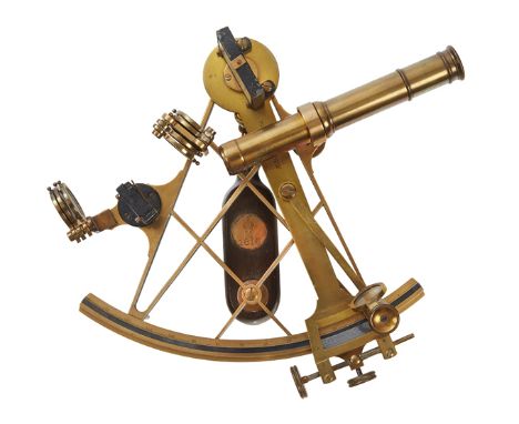 A 7¼IN. RADIUS KAISERMARINE VERNIER SEXTANT BY H. HAECKE, NEUKÖLLN, polished brass lattice frame with silvered scale divided 