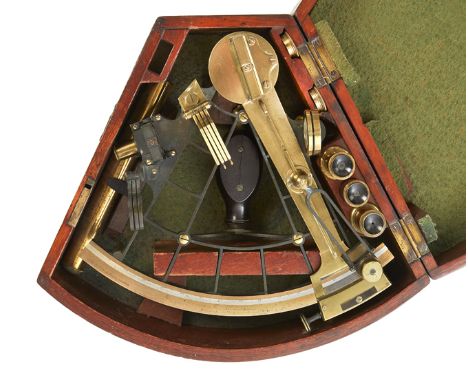 A 19TH-CENTURY 7½IN. RADIUS VERNIER SEXTANT BY CRICHTON, LONDON, the oxidised brass ladder frame with polished arc signed as 