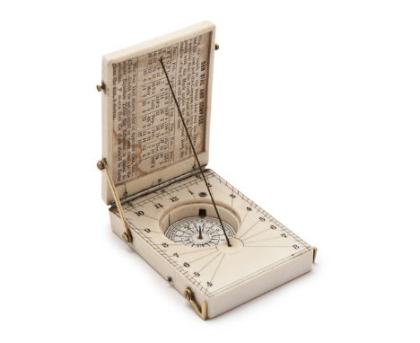 Ø A MID 19TH-CENTURY POCKET COMPASS SUNDIAL DIAL BY SMITH, BECK & BECK, in ivory with ¾in. printed paper compass dial, signed