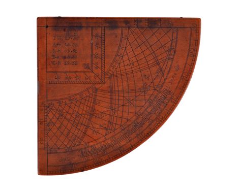 AN ENGLISH BOXWOOD GUNTER OR HORARY QUADRANT, POST 1752, scored over one side to the latitude of London (52º), shadow square 