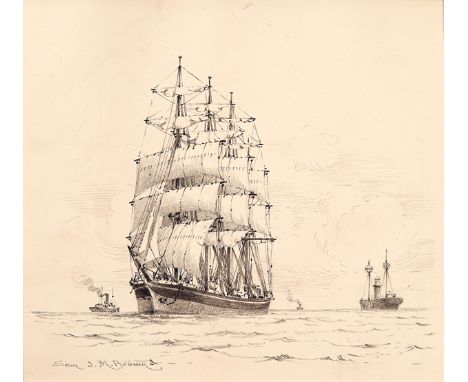 ? SAMUEL J.M. BROWN (BRITISH, 1873-1965), The Brig; Nearing Home, Signed ‘Sam J.M. Brown’ (lower left) and inscribed on galle
