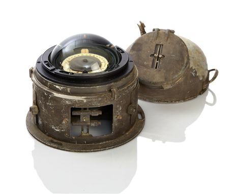 A KRIEGSMARINE SCHNELLBOOT COMPASS AND BINNACLE BY C. PLATH, HAMBURG, the 4in. ring card signed as per title and contained wi