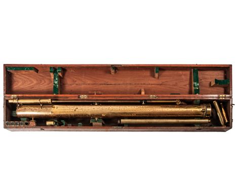 A 19TH-CENTURY 5IN. ASTRONOMICAL TELESCOPE BY CALLAGHAN & CO, in lacquered brass, the 65in. main tube signed by focus wheel C