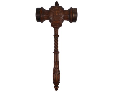 A LAUNCHING MALLET FOR THE TELEGRAPH CABLE LAYER S.S. ELECTRA (1885), finely carved overall in fruitwood and inscribed around
