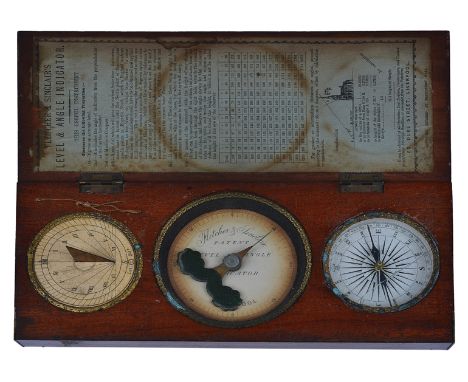 A LEVEL AND ANGLE INDICATOR BY FLETCHER & SINCLAIR, LIVERPOOL, CIRCA 1850, comprising a 2¼in. compass with blued-steel needle