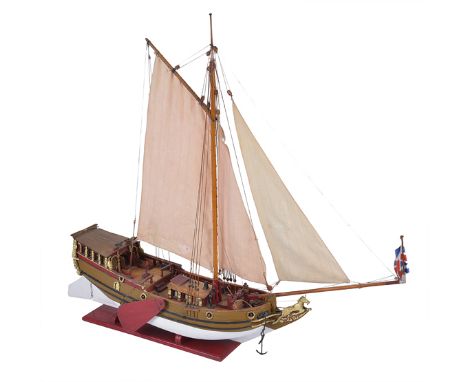 A STATIC DISPLAY MODEL OF THE ROYAL YACHT MARY [1660], modelled by J. Armstrong, the carved hull with red-painted lee boards 