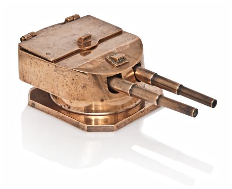 A 1920s MODEL GUN TURRET FROM METAL OFF THE SCUTTLED IMPERIAL GERMAN BATTLESHIP HELGOLAND, the well-made model fashioned as a