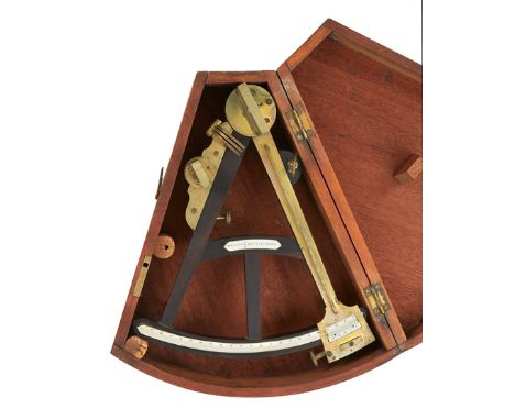 A 19TH-CENTURY 13IN. RADIUS VERNIER OCTANT BY WALKER & SON, LIVERPOOL, the wooden ‘T’ frame with inset scale divided to 105º,