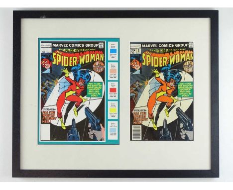 SPIDER-WOMAN # 1 - (1978 - MARVEL CENTS Copy) - Comic book &amp; Printer's Colour chart presented framed &amp; glazed - 'New'