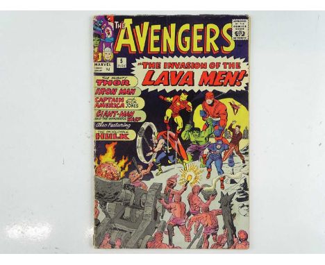 AVENGERS #5 - (1964 - MARVEL - UK Price Variant) - The Avengers now bolstered by the addition of Captain America battle the L