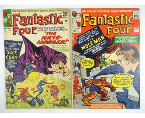 FANTASTIC FOUR #21 &amp; 22 - (2 in Lot) - (1963/64 - MARVEL - UK Price Variant) - Includes First appearance of the Hate-Mong