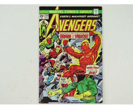 AVENGERS #134 (1975 - MARVEL) - Detailed origin of The Vision as he discovers that he was the original Human Torch + Mad Thin